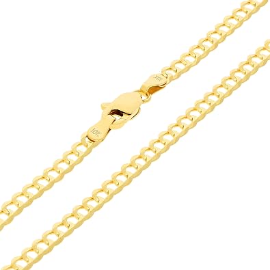 Nuragold 10k Real Yellow Gold Solid Cuban Curb Link 3mm Chain Necklace 16"-30" Italian Jewelry for Men & Women