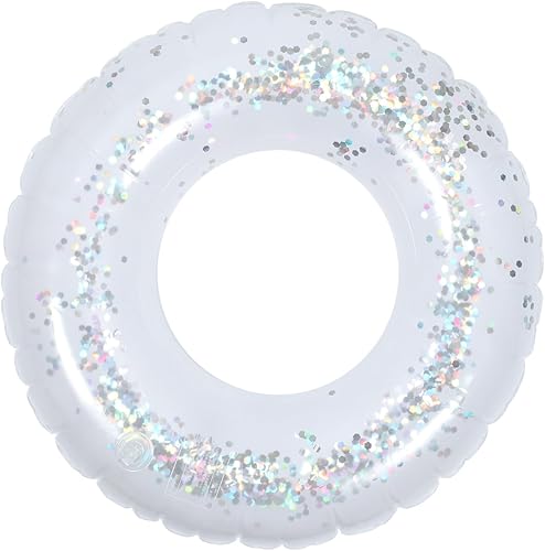 BESPORTBLE Anillo de natación inflable transparente con lentejuelas brillantes, flotador de piscina de PVC de 24 pulgadas para niños, ligero y fácil