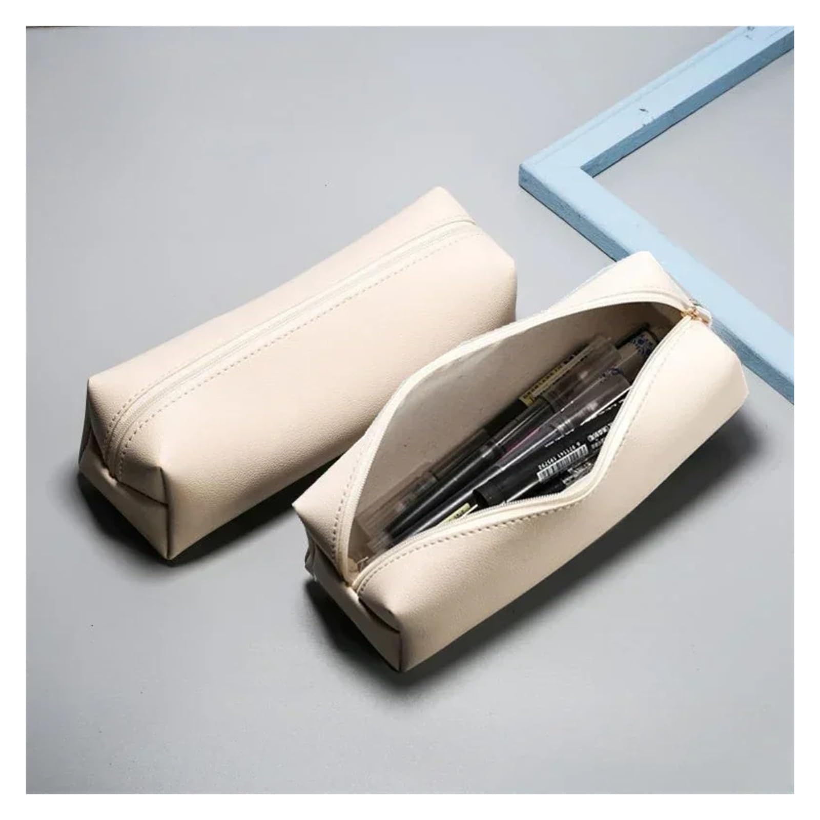 Astuccio in pelle PU for studenti | Grande capacità, cerniera, stile coreano, multiuso, portaoggetti for cancelleria(Light Green)