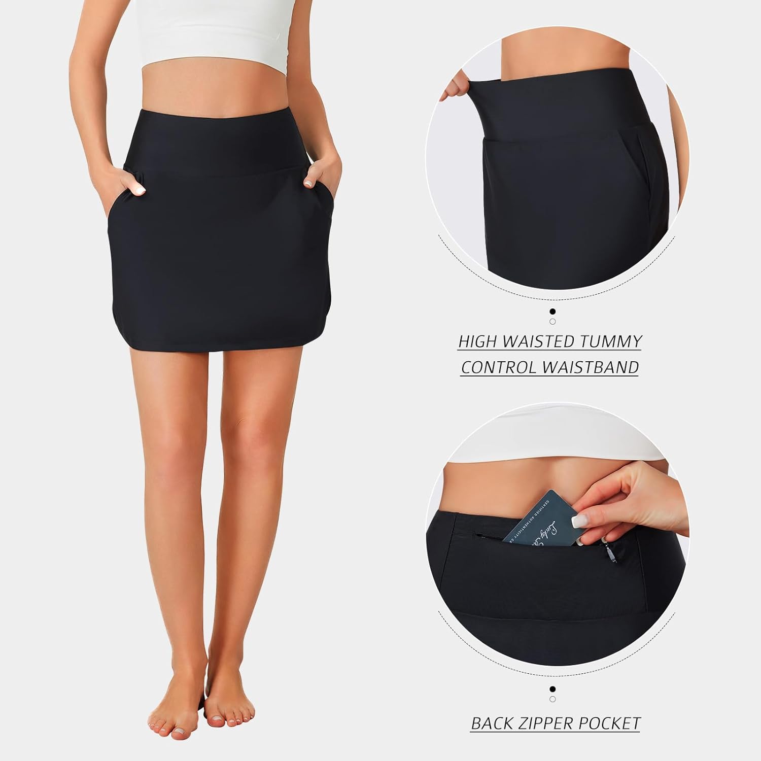 ANIVIVO Women's 17" Swim Skirt High Waisted Bathing Suit Skirt Tummy Control Swimsuit Bottoms for Women with Zipper Pocket - Image 4