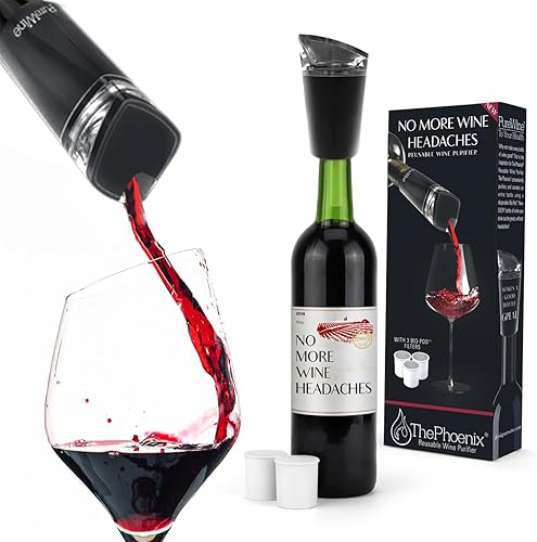 Miniatura 8 de PureWine Phoenix - El purificador de vino elimina histaminas y sulfitos, el filtro de vino reutilizable airea y restaura el sabor para aliviar las