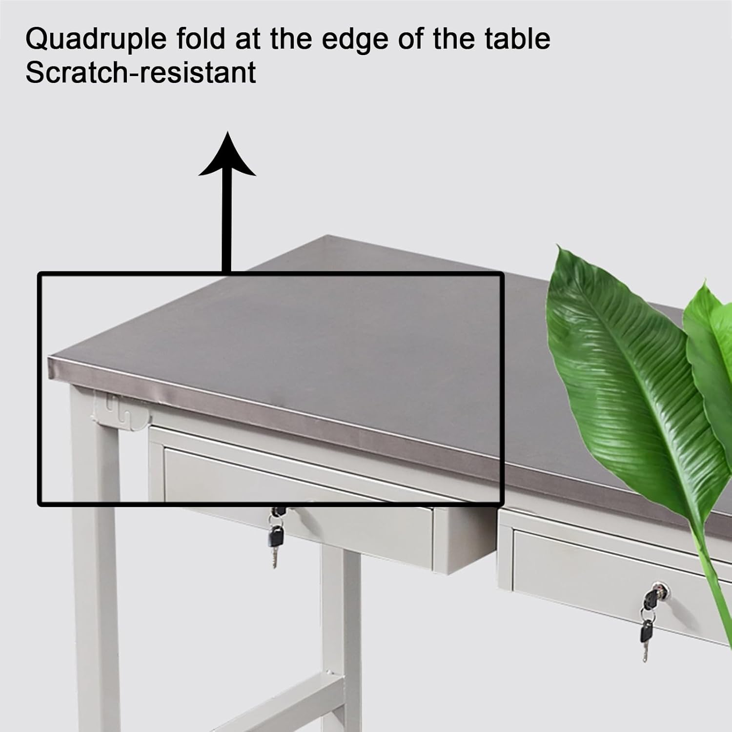 Stainless Steel Table with 2 Drawers and Keys Laboratory Workbench Work Tables Snap-Together Assembly Rubber Foot Pads Sturdy Frame Reinforced Crossbeams