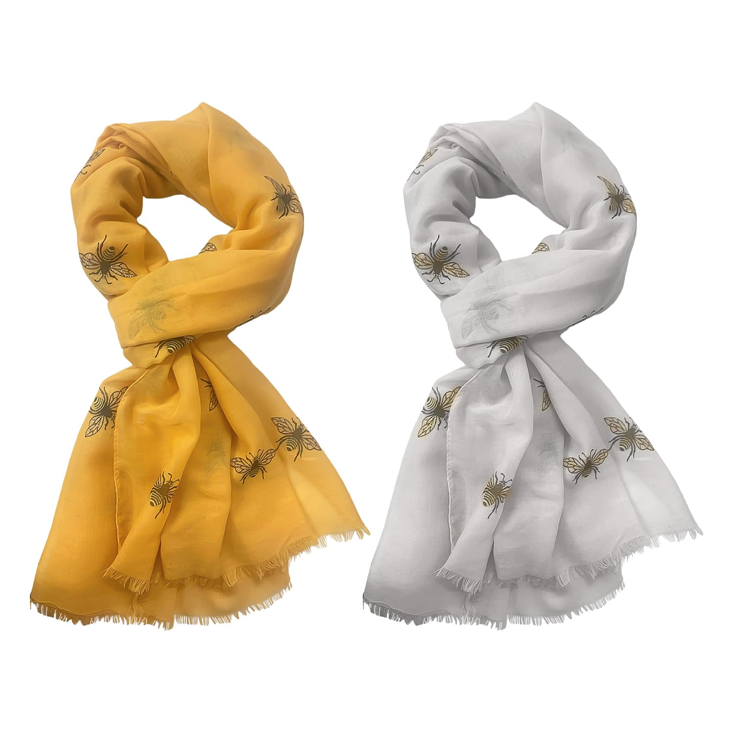 2 Pieces Bee Print Scarf, Warm Scarf, Soft Scarf, Long Scarf For Women, Clothing Accessories (Yellow, Gray)