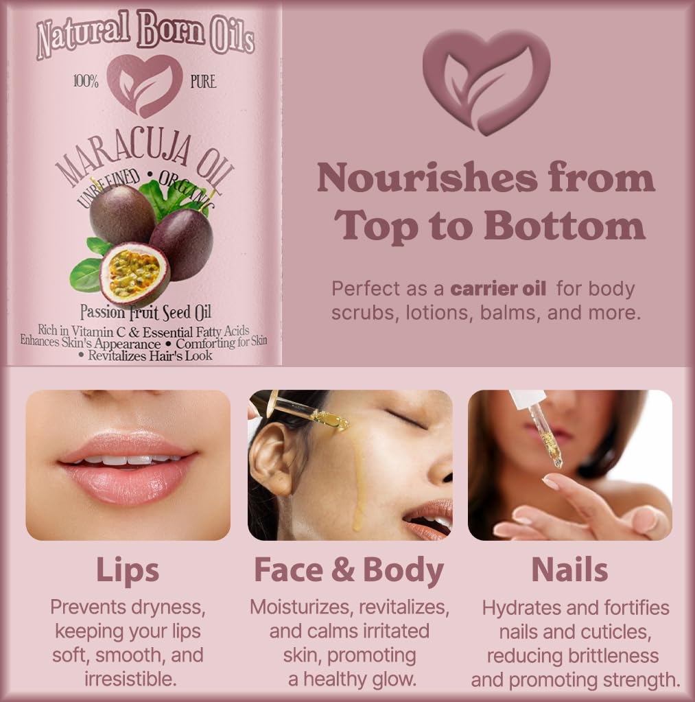 Natural Born Oils Maracuja Oil, 1 Gallon, Organic, Cold-Pressed, aka Passion Fruit Oil, Nutrient-Rich, Excellent for Radiant Skin, Healthy Hair