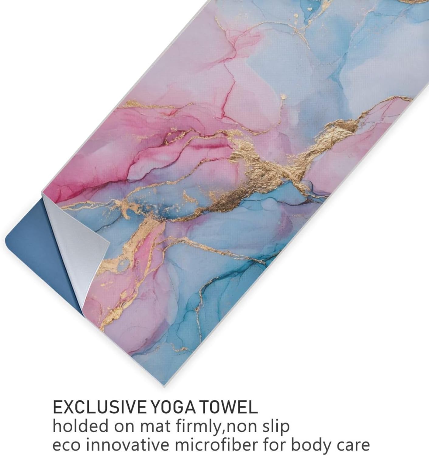 Marble Blue Gold Yoga Mat Towel with Silicone Grip Dot – 73"x27" Non-Slip Sweat Absorbent Microfiber Yoga Towel for Home Gym Studio