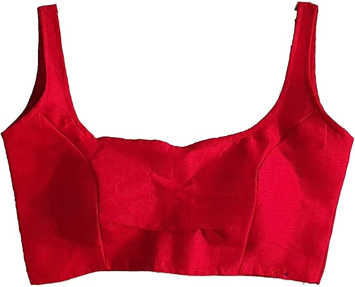 Mesmore Women's Deep Neck Silk Sleeveless Readymade Blouse For Saree and Lehenga Choli