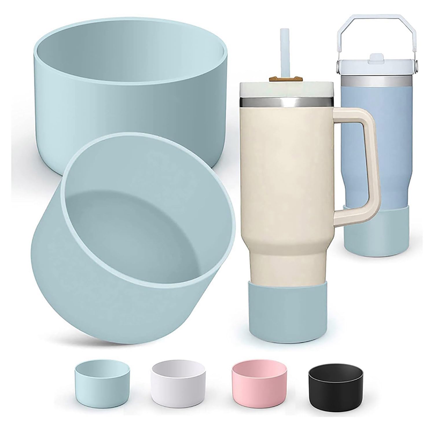 Hugewth4PCS Silicone Cup Boot for Stanley 40 oz Quencher H2.0 Tumbler with Handle & Stanley Iceflow 20oz 30oz, BPA Free Anti-Slip Bottom Silicone Sleeve Cover for Water Bottle Boot 12oz - 24oz