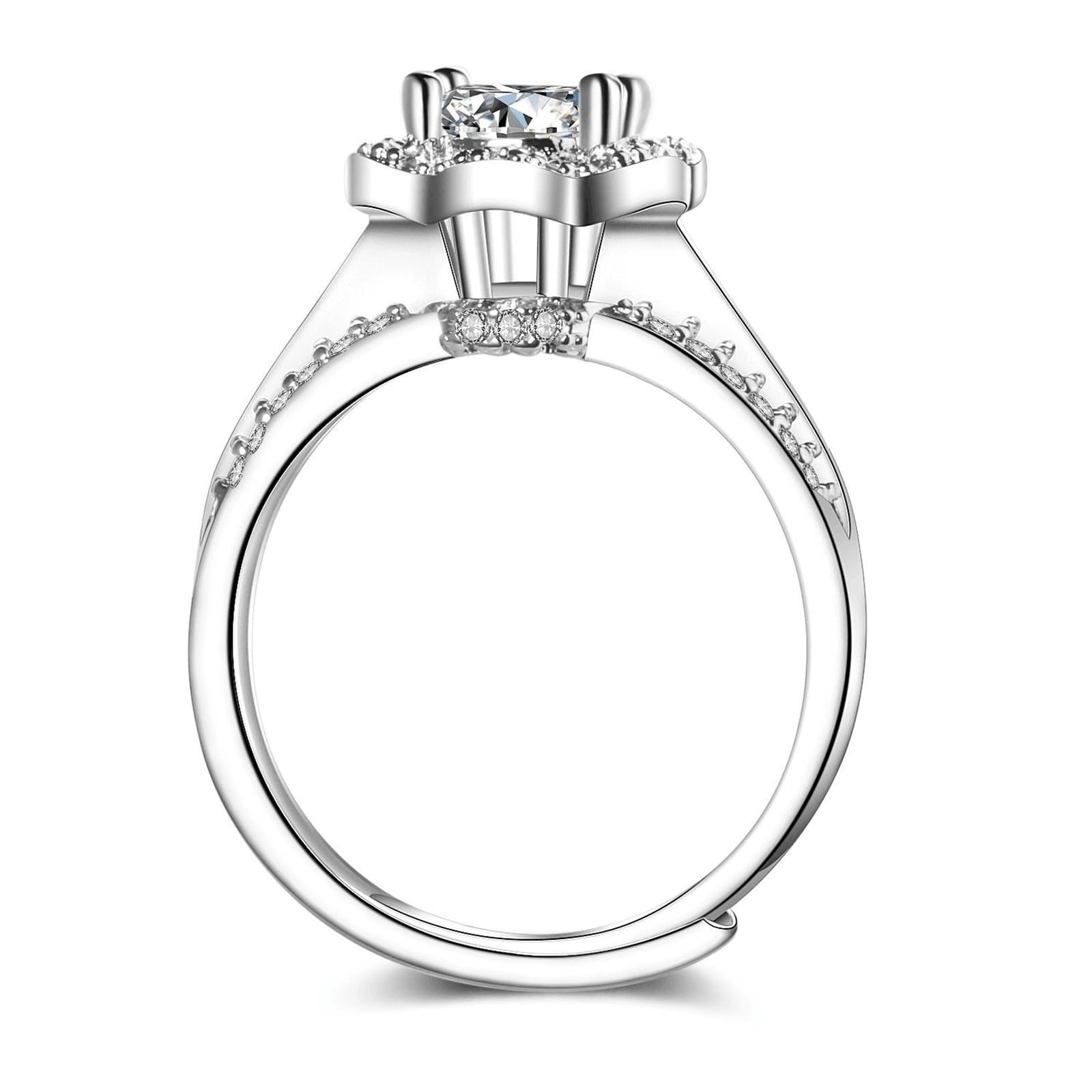 18 Karat Weißgold Ringe Frauen Labordiamant Weiß, Rings Elegante Blume, 4 Krappen, Rund, 1 Karat, Labordiamant, 6,5 mm