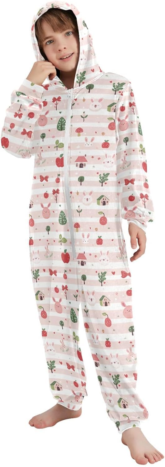 Unisex Onesie Pajamas Cute Soft Hooded Loungewear Sleepwear for Christmas Home 4-14Y