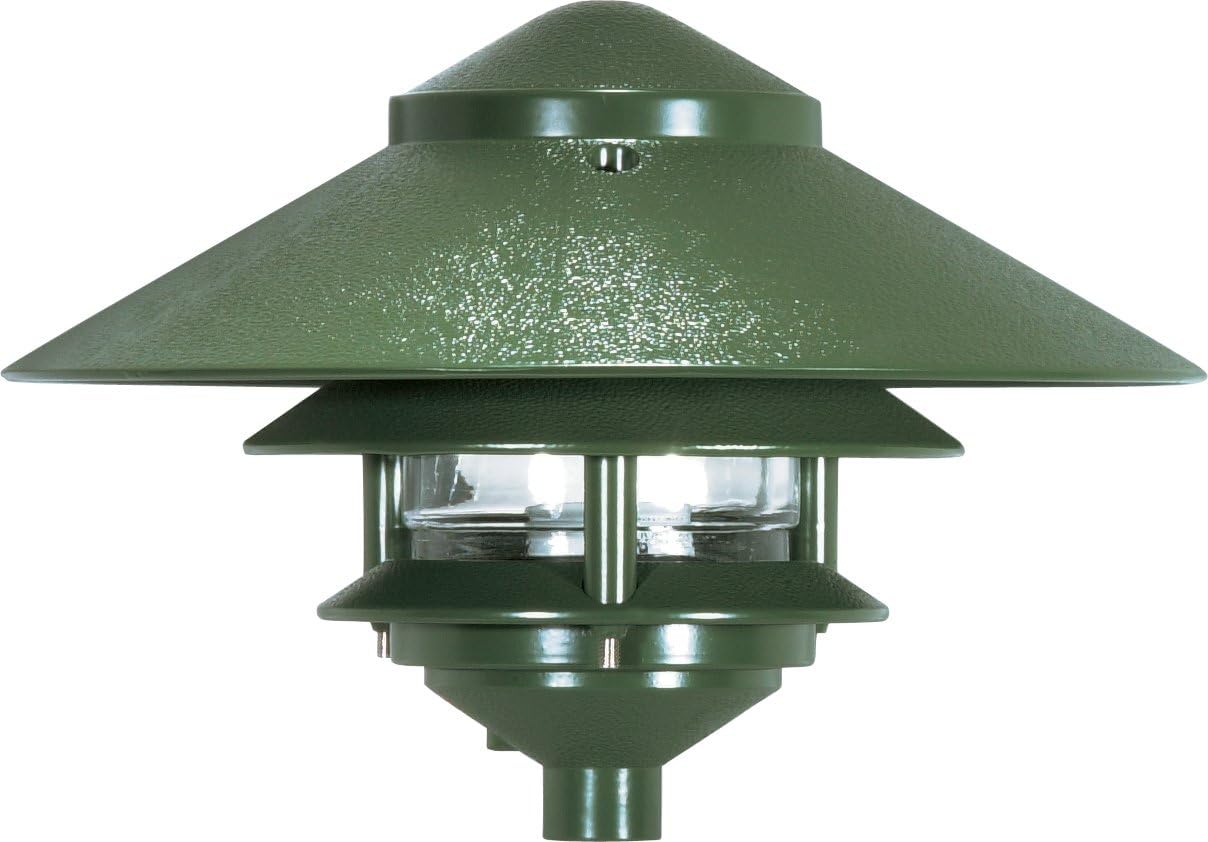 NUVO 76/636 One 2 Louver Hood Outdoor Pagoda Landscape Pathway Light, 3 Tier-Large, Green