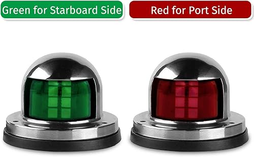 Miniatura 2 de Acelane Un par de luces LED de navegación, luces rojas y verdes, luces marinas de señalización de vela de acero inoxidable de 12 V, puerto lateral