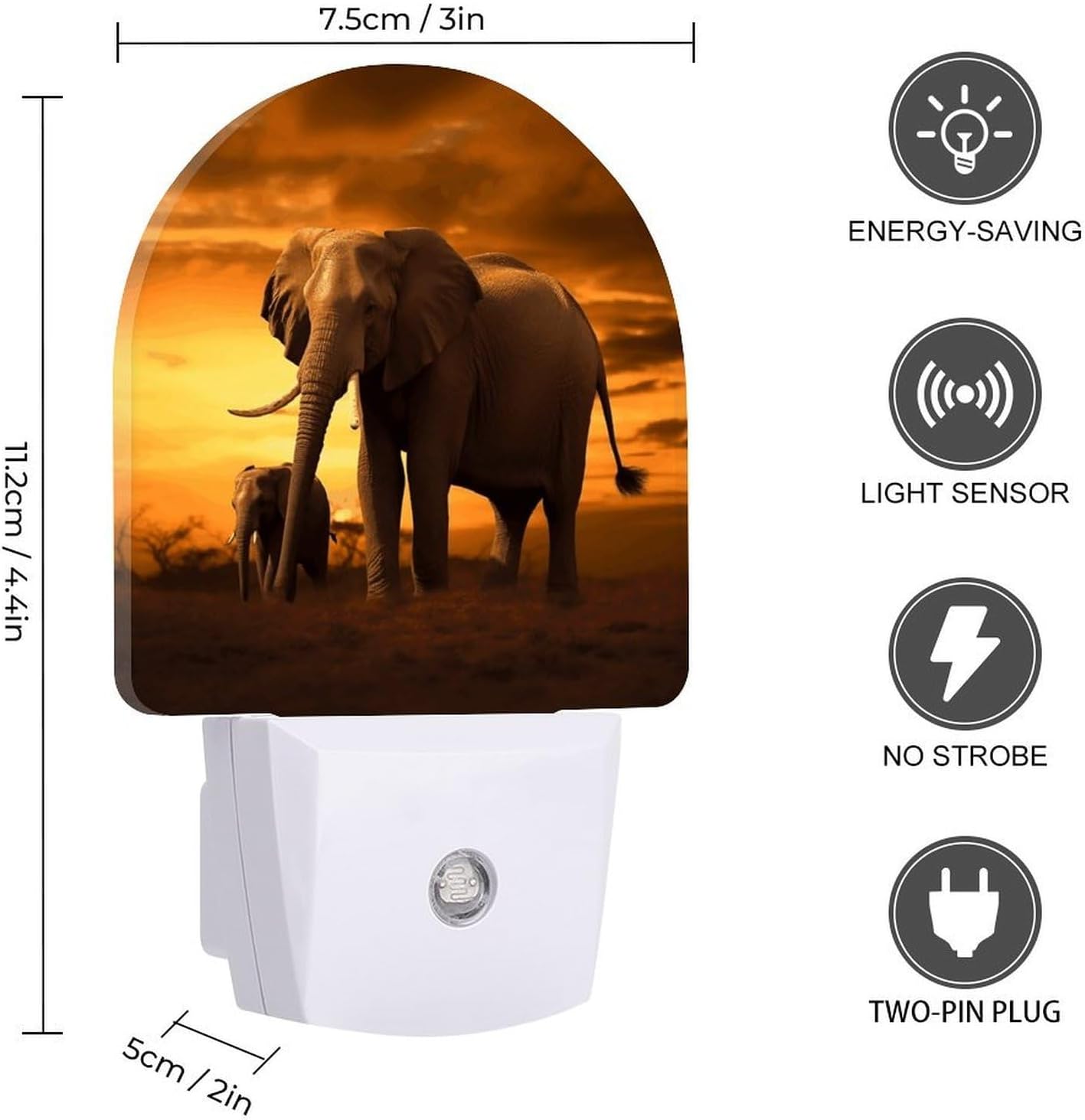 Smart LED Sensor Night Light Energy Saving Plug in Night Lights Sunset Parent-Child Elephant Printed Night Lights Plug Into Wall with Auto Dusk to Dawn Sensor image 2