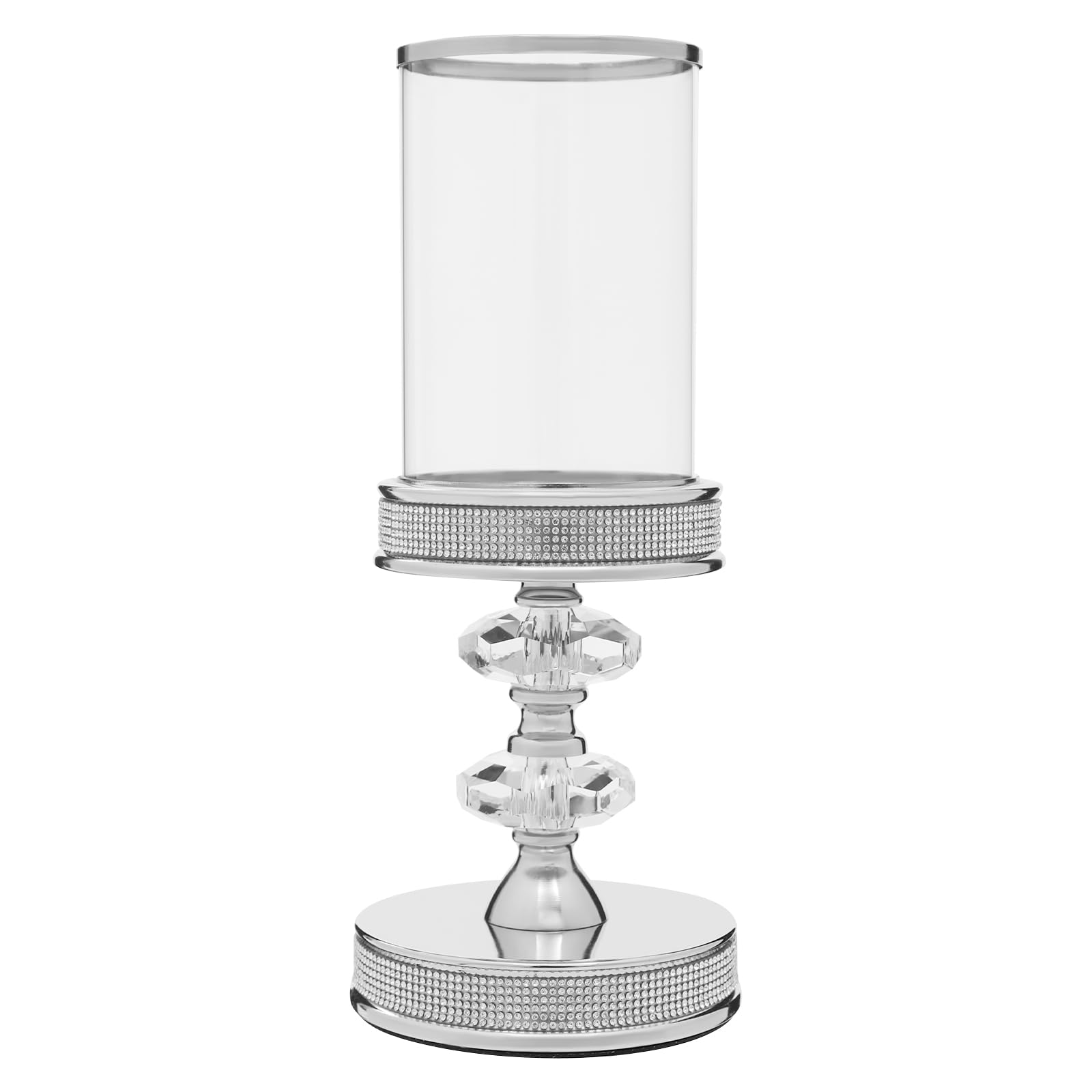 Candle Holder, Crystal Candlesticks Set, Tabletop Pillar Holders for Wedding, Parties, Events, Chirstmas, Home Decor, Table Centerpieces (Silver 02, M)