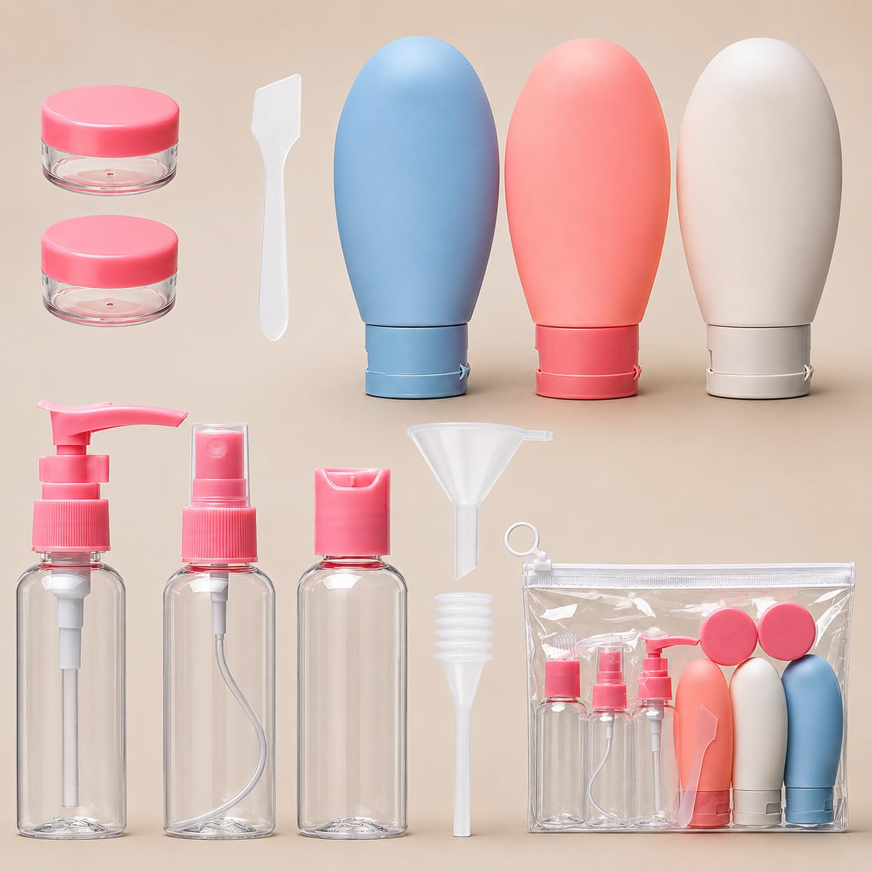 Polypropylene Pack of 11 Travel Bottles for Toiletries – Leak-Proof Refillable Travel Kit (Shampoo, Lotion, Cream) with Clear Organizer Bag.-image-12