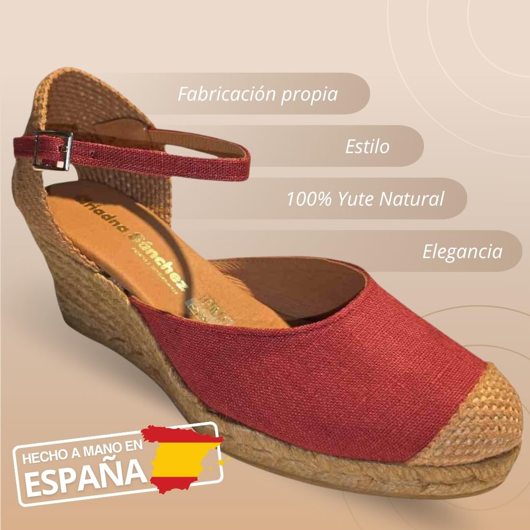 Sandalias Cuña Media Mujer Agatha, Alpargatas Mujer Cuña y Punta en Yute, Sandalias Esparto Hechas a Mano en España
