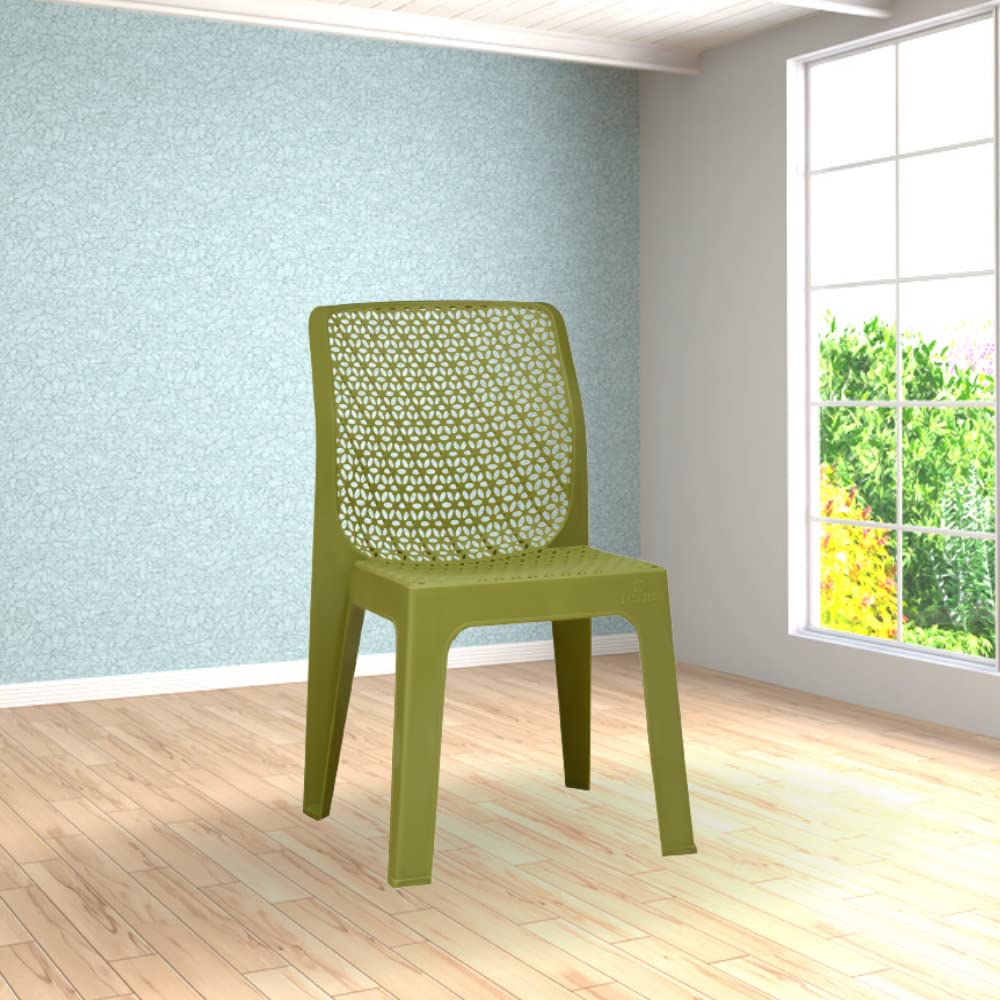 ITALICA Oxy Plastic Chair for Home/Glossy Finish Chair for Office, Living Room, Dining Room, Kitchen/Plastic Chairs for Balcony (5205, Green, Set of 4 Chair)