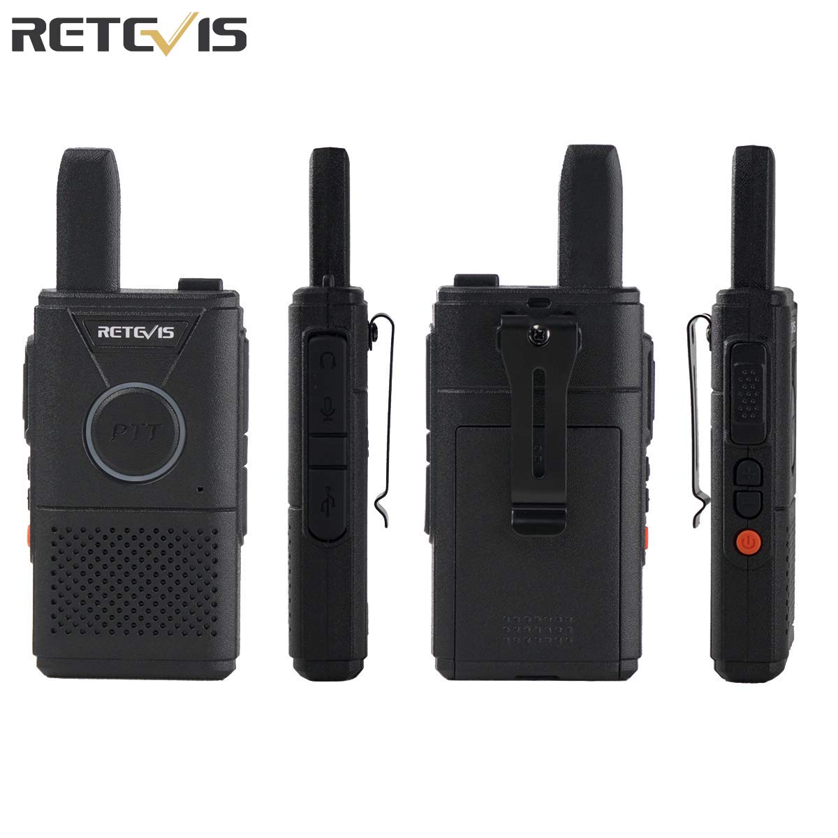 Retevis RT618 Walkie Talkie, PMR446 Senza Licenza 1000 mAh Walkie Talkies Ricaricabili, Ultra-Sottile Doppio PTT Ricetrasmittenti Portatile Mini USB Walkie Talkie (Nero, 1 Coppia)