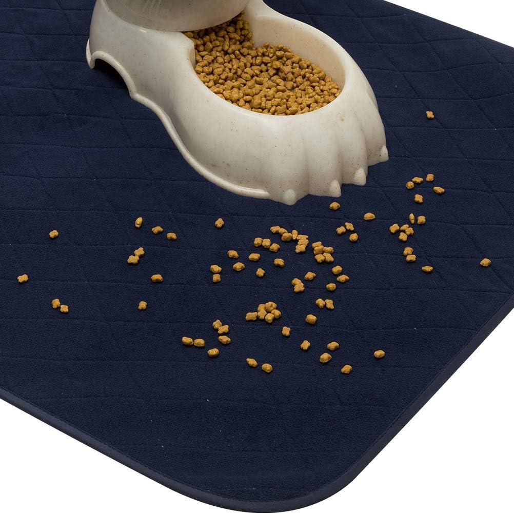 SCIROKKO Waterproof Dog Food Mat - 2 Pack Highly Absorbent Reusable & Washable Pee Pads - Non Slip Dog Bowl Mat - Pet Crate Water Feeding Mat for Puppy Cat - Large(35.4"*23.6")