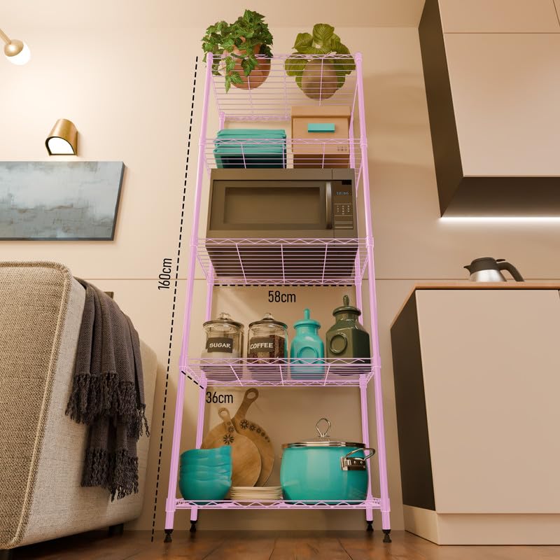 Image of 5-Shelves Heavy Duty Steel Storage Rack | Multipurpose Shelving Unit for Kitchen, Home & Utility
