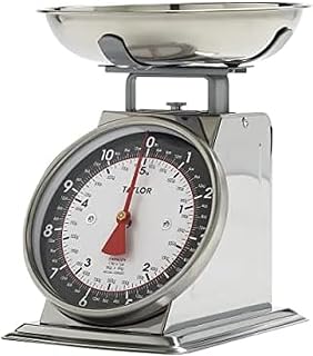 Taylor Mechanical Kitchen Scale with Bowl - 11lb Capacity, Grams & Ounces, Battery-Free Analog Food Scale for Baking & Cooking, Black/Silver