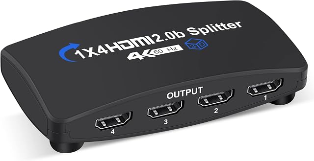 4K@60Hz HDMI Splitter 1 in 4 Out, aveido links 1x4 HDMI Video Splitter, 4 Port HDMI Splitter Support 1080P@120Hz Duplicate/Mirror Screen Monitor, Ultra HDR for Xbox, PS5, TV Box(1 Input to 4 Outputs)