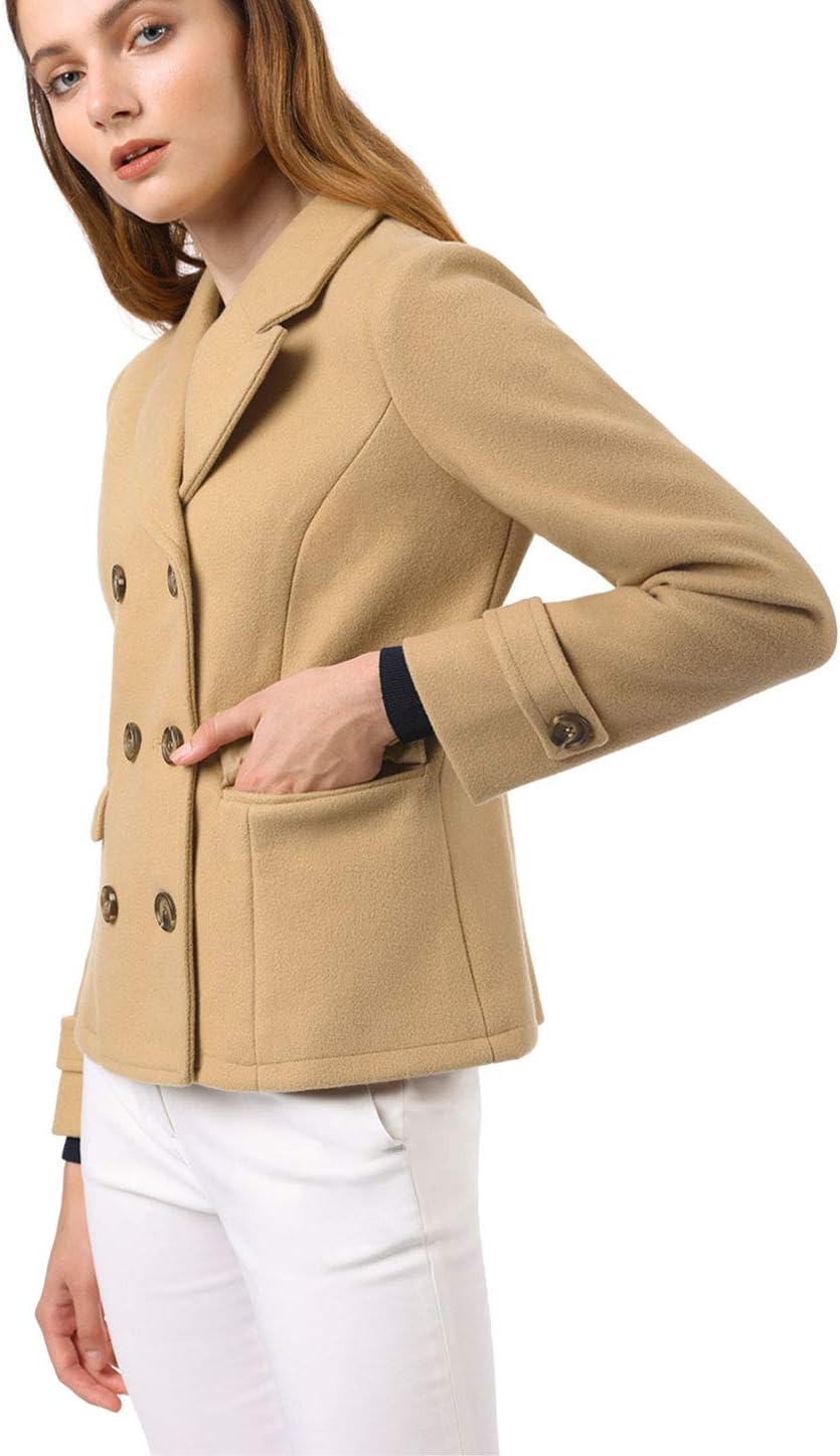 Allegra K Women's Notched Lapel Double Breasted Pea Coat - Image 4