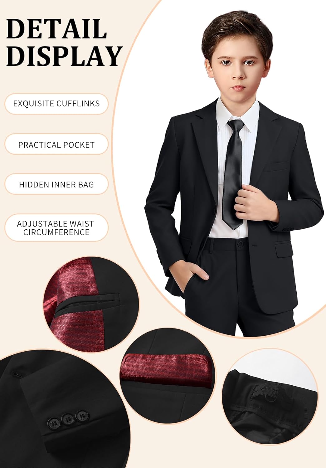 Boys Formal Suit Set 4 Pieces Kids Tuxedo Ring Bearer Outfit