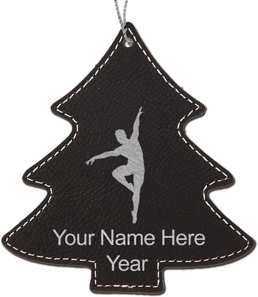 LaserGram Personalized Christmas Ornament, Ballet Dancer Man, Faux Leather, Custom Laser Engraved Gift Idea (Tree Shape, Black)