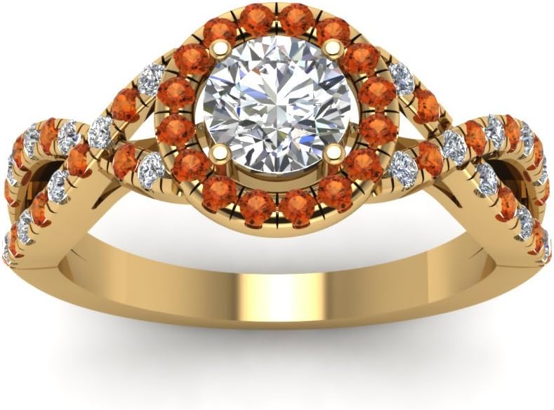 Choose Your Gemstone Entwined Halo Diamond CZ Ring Yellow Gold Plated Round Shape Halo Engagement Rings Minimal Modern Design Birthday Gift Wedding Gift US Size 4 to 12