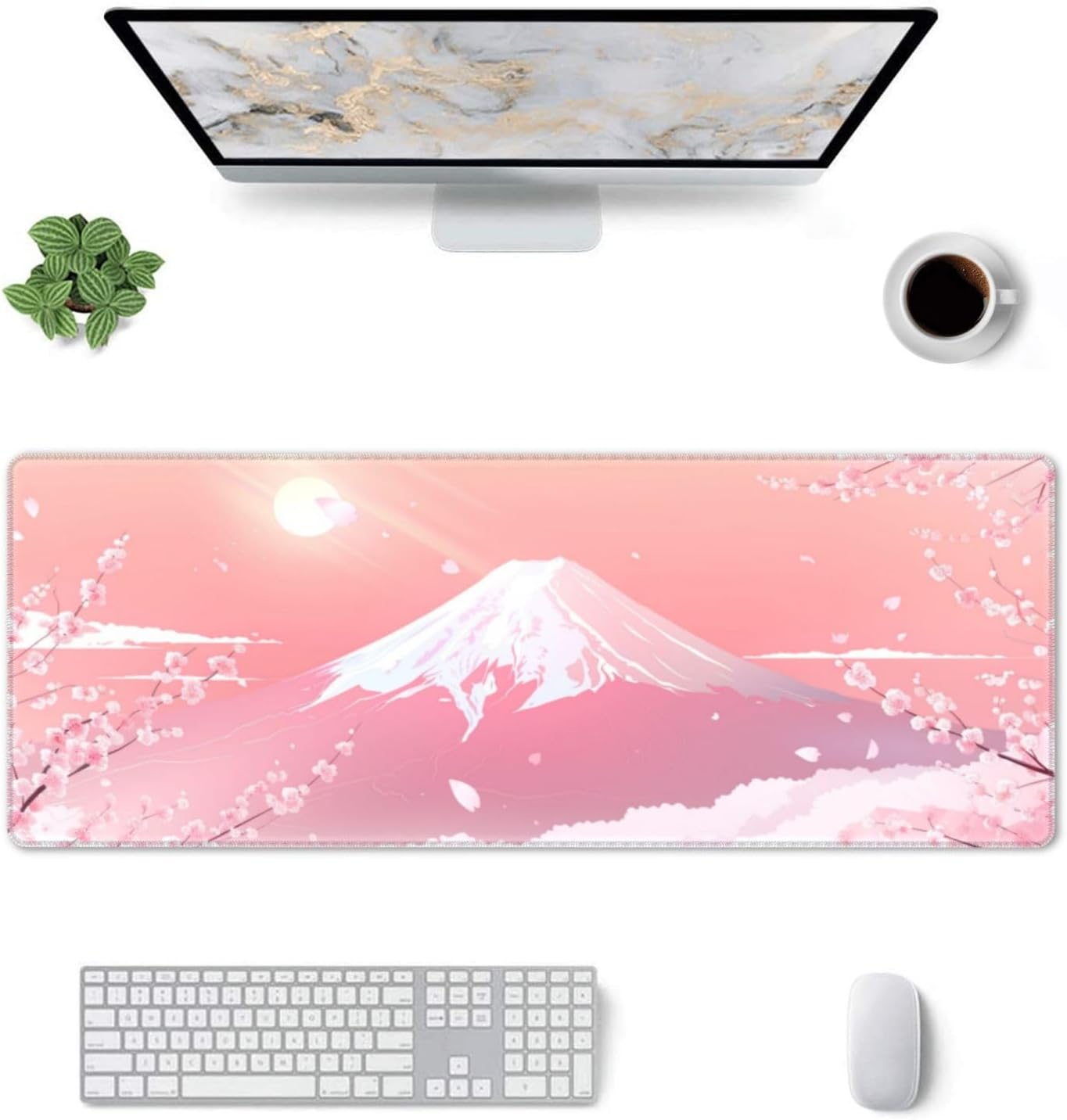 XXL Mouse Pad 31.5×12in, Cherry Blossom Mousepad, Long Gaming Mouse Pad, Desk Mat for Keyboard and Mouse, Computer Pads for Desk, Waterproof Non-Slip Base Flower Big Mouse Mat