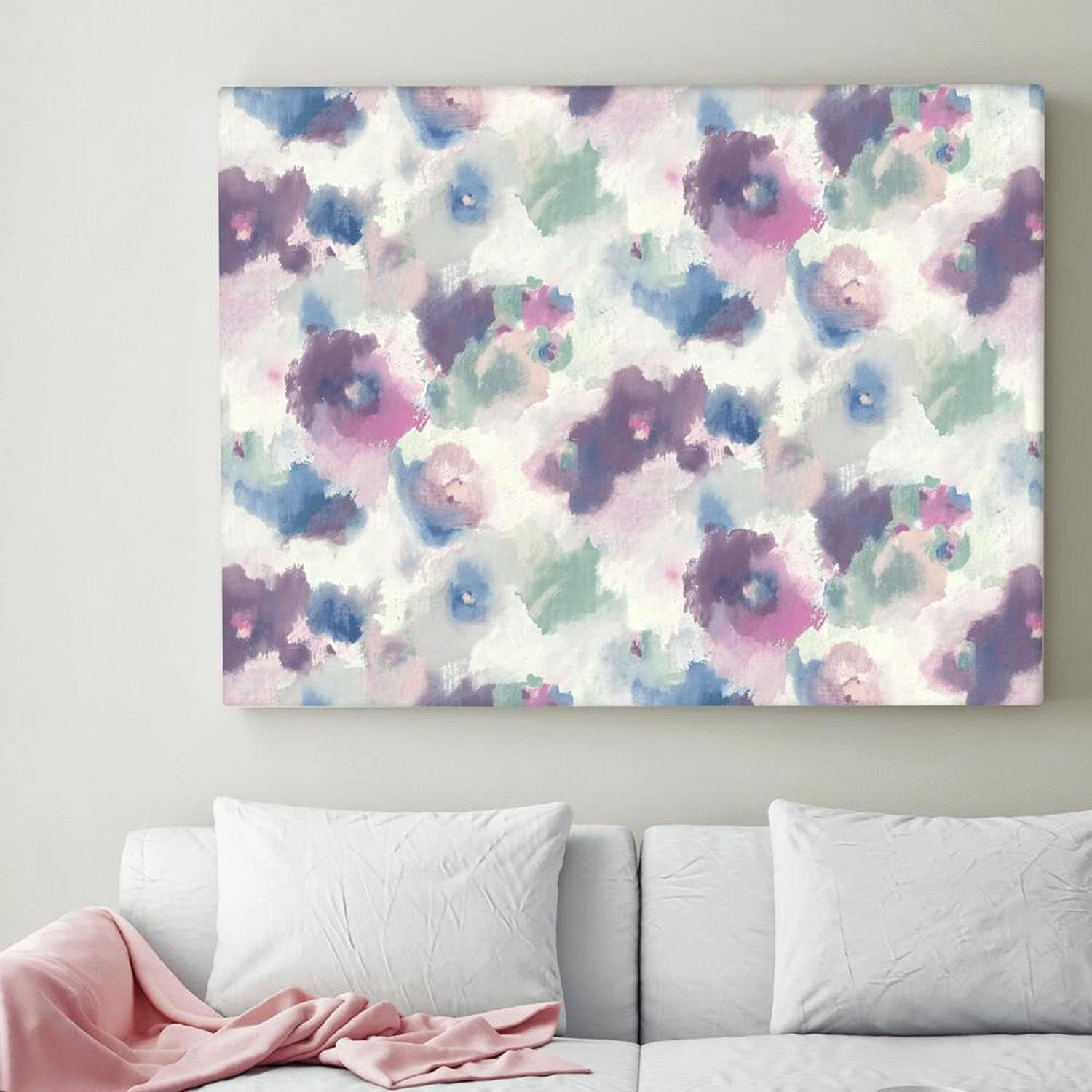 RoomMates RMK11079WP Impressionist Pink and Blue Floral Peel and Stick Wallpaper, 20.5" x 16.6 feet
