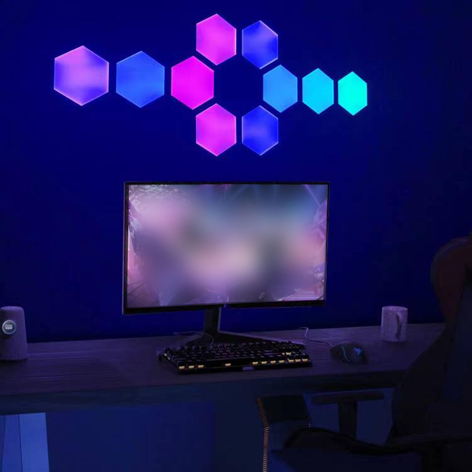Focket Luces Hexagonales, Luces de Pared LED RGB de Sincronización de Música con Aplicación Inteligente y Control Remoto, Paneles de Luz LED Hexagonales Ensamblados con Bricolaje