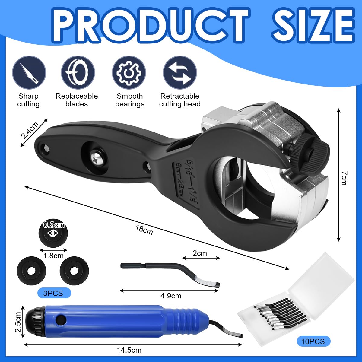 Coupe Tube Cuivre 8-29 mm, Coupe Tube à Cliquet en Acier Coupe-tubee 8-29 mm pour Acier Inoxydable, Cuivre, PVC, Aluminium, avec 3 Roulettes de Rechange et Outils d'ébavurage