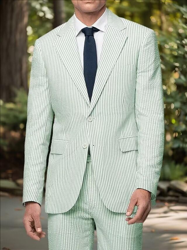 Men Seersucker Striped Blazer Sports Coat Jacket for Men Classic Summer Seer Sucker Suit Beach Wedding Tuxedo Blazers4