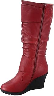 Sponsored Ad - TOP Moda Pure-65 Women's Fashion Round Toe Slouch Buckle Wedge Mid Calf Boot Shoes