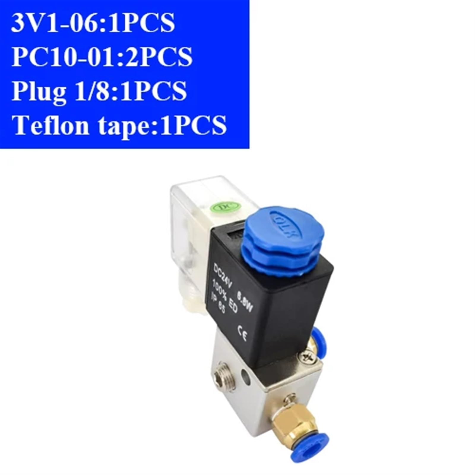 3V1-M5 3V1-06 AC110V AC220V DC12V 24V Válvula de compresor Aire 1/8 "NC válvula solenoide Aluminio neumática Normalmente Cerrada(3V1-06 and 10mm,DC24V)