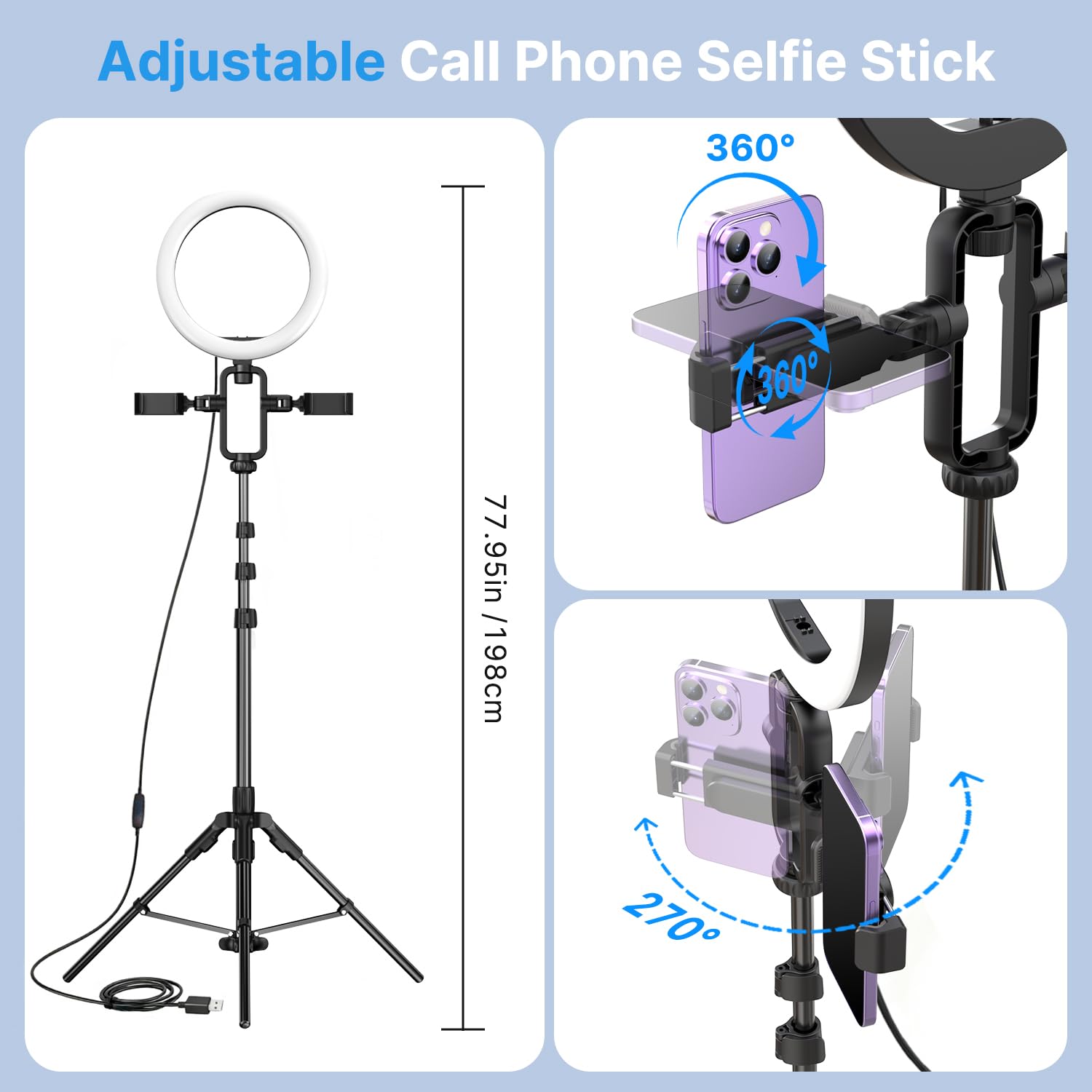 yAyusi Kit de Vlogging para iPhone/Android, Trípode Extensible de 198 cm con Micrófono/Anillo de Luz/Soporte para Teléfono/Control Remoto, Adecuado para Grabación de Vídeo y Transmisión en Vivo