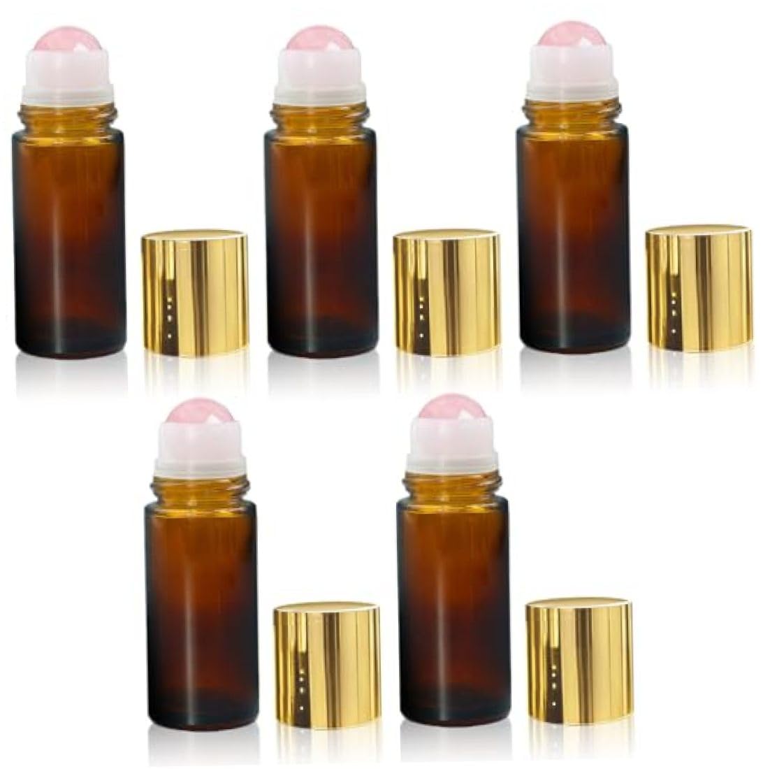 Botellas enrollables de cuarzo rosa, paquete de 5, a prueba de fugas, 50 ml, portátiles. | Bola de rodillo de cuarzo rosa suave, sello a prueba de fugas, ideal para almacenamiento de perfumes de viaje