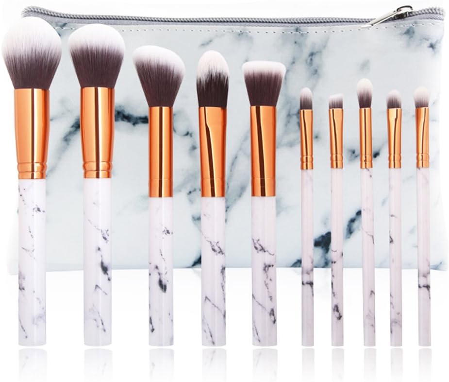 RushPanda Marble Makeup Brush Set, 10Pcs Brushes Face Foundation Eyeshadow Makeup Brushes With Marble Carry Bag