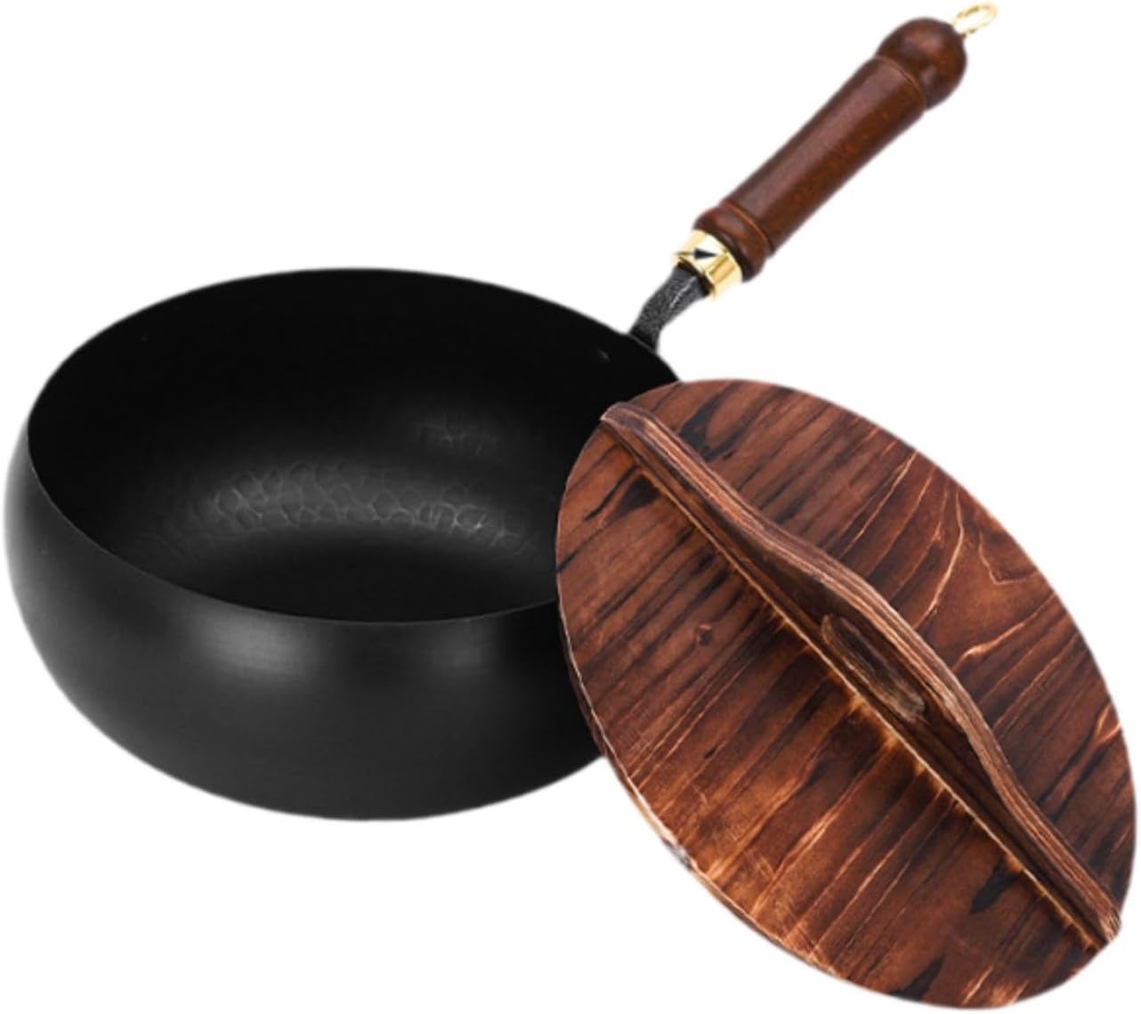 Wok Pan Chinese Wok Boiling Non Stick Skillet Uncoated General Cooking Wok Induction Cooker Gas Stir Fry Pan Round Bottom Wok, Wok Pan with Lid - Image 2