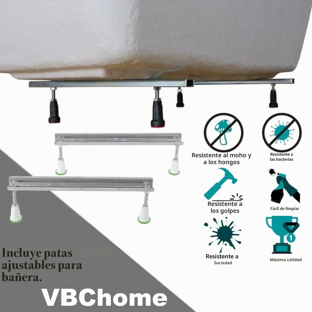 VBChome Bañera acrílica 130 x 70 cm, color blanco, rectangular, sifón, patas de bañera, diseño moderno, desagüe en cromo