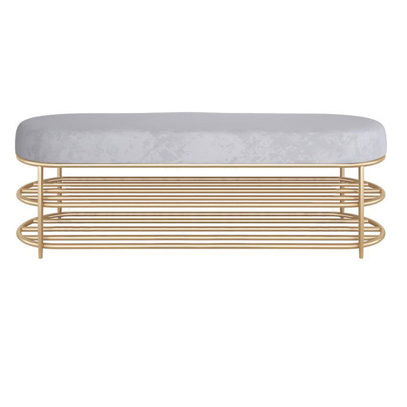 LWJSOCP Modern Metal Shoe Bench with Velvet Upholstered Seat Multipurpose Shoe Storage Rack for Entryway No Assembly Required