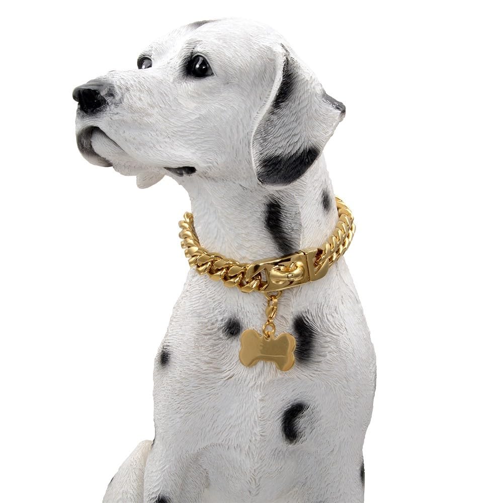Collar cubano para perros, collar de acero inoxidable, 14mm de ancho, cadena para collar de perro, 26/31/36/41/46/51/56/61cm de longitud, collar dorado para perros de tamaño pequeño y mediano