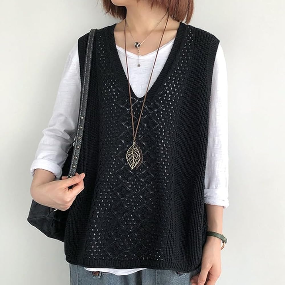 Mesh Sheer Vests for Women Aesthetic V Neck Knit Sweaters Summer