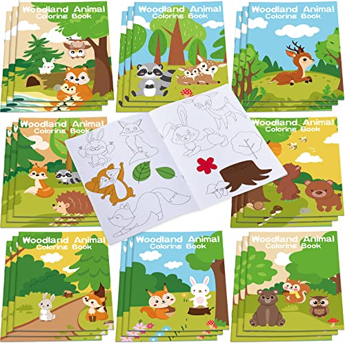 Faccito 24 Mini Libros de Colorear de Animales del Bosque para Niños Páginas para Colorear Divertidas Cuadernos de Colorear para Actividades Aula Cumpleaños Infantiles (Animal del Bosque)