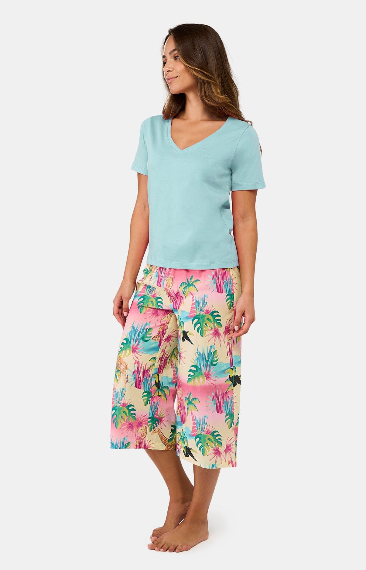 ARTHUR - Pyjama Corsaire Femme Oasis - Ensemble de Pyjama Femme - T-Shirt Manches Courtes et Pantalon mi-Long - Coton Issu de l'agriculture Biologique