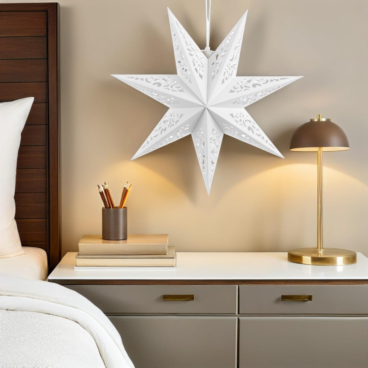 NOLITOY Paper Star Lanterns, 1Pc Hollow Hanging Lampshade, 17.7Inch Star Light Covers, Lantern Pendant for Xmas Birthday Wedding Home Party