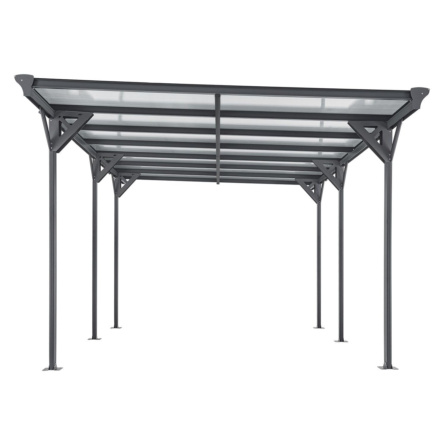Juskys Carport mit Flachdach 5x3 m - Überdachung aus Aluminium mit Doppelstegplatten - Unterstand für Autos - freistehende Montage - Dunkelgrau