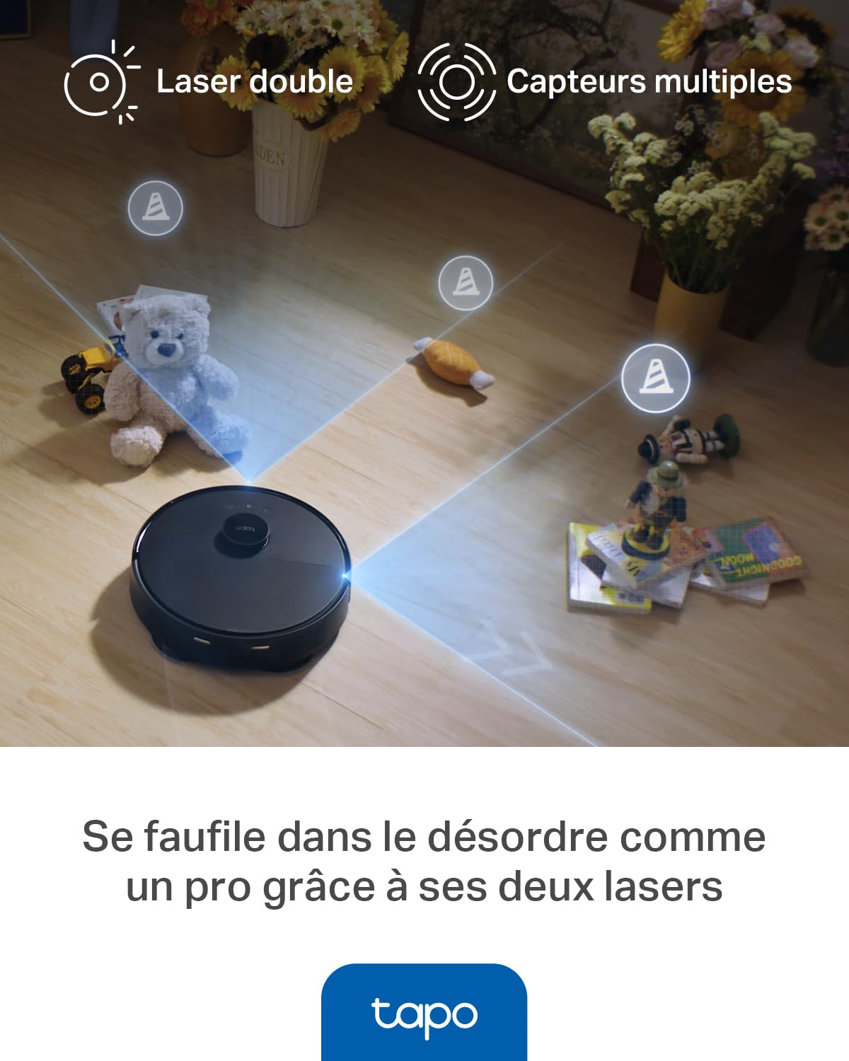 Tapo Aspirateur Robot Laveur RV50 Pro Omni, Station Auto-Nettoyante, Ultra puissante 15 000 Pa, Lavage à l’Eau Chaude 60 °C & Séchage Air Chaud, Navigation LiDAR Double Laser, Tapis et Poils d’Animaux