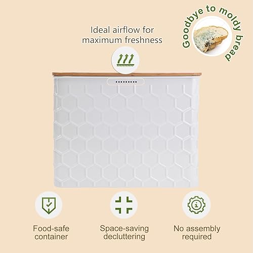 Miniatura 5 de NIKKY HOME Panera blanca extragrande que ahorra espacio con tapa de bambú, capacidad para 2 panes, soporte vertical para encimera de cocina, patrón